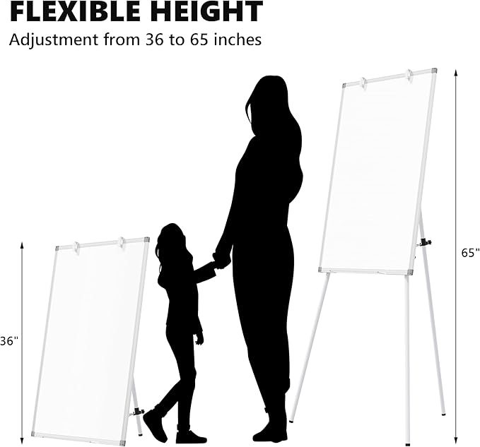 Large Whiteboard Easel with Stand, 36" x 24" Portable Standing Magnetic Dry Erase White Board, 3' x 2' Tripod Height Adjustable Flip Chart Easel for Home Office Classroom School, Silver