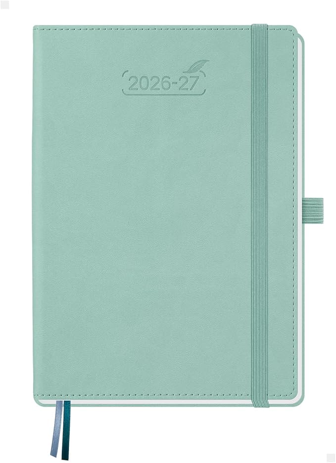 BEZEND Weekly Planner 2026-2027 (6" x 8.5") with Hourly Timeslots (Jul 26-Dec 27) 18 Months Academic Calendar & Monthly Tabs, Ideal for Students, Work & Home, PU Leather Hardcover -Mint Green