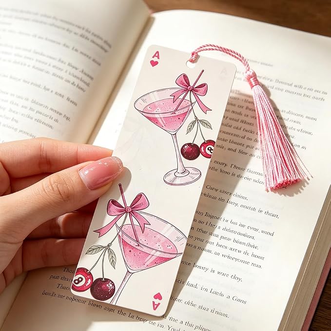 3PCS Spicy Cherry Acrylic Bookmark with Pink Tassel Birthday Gift for Women Spicy Book Lover Book Charm (3pcs Cherry)