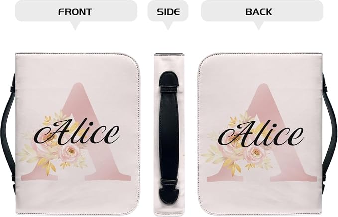 Personalized Bible Cover with Name, Customizable Bible Covers for Women Large Size PU Leather Bible Carrying Case with Handle