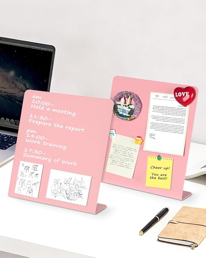 Magnet Board - Pink, 11 x 12.6 x 2.4 in, Standing Magnetic Board for Desk, Magnetic Display for Memos, Photos & Documents, Bulletin Board for Home Office School Kitchen Table Supplies(PK-FX2832-1P)