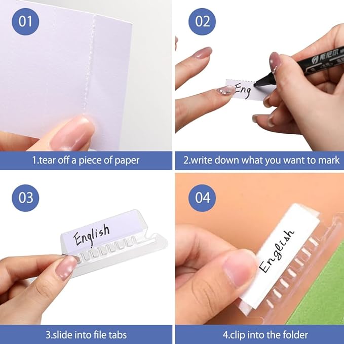 File Folder Tabs 40PCS Suspension Hanging File Folder Labels Clear Plastic Filing Tabs and Paper Inserts for Quick Identification with Storage Box