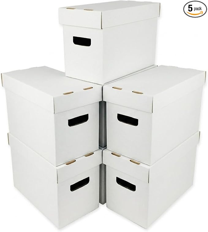 Max Protection Comic Book Storage Boxes - Pack of 5 - Short Cardboard for 150-175 Comic Books - Double Thickness Design - Premium Stackable Book Box for Silver Age & Modern Comics