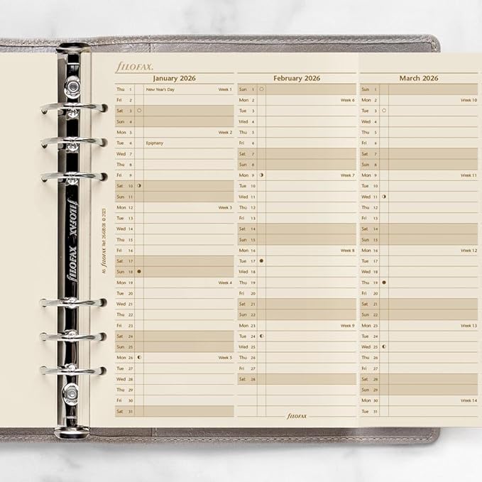 Filofax Calendar Diary Refill, A5 Size, Vertical Year Planner, Cotton Cream Paper, English, 2026 (C68508-26)