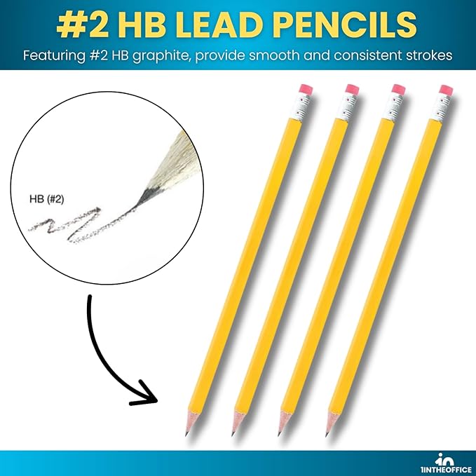 1InTheOffice Pre Sharpened Pencils #2, Pencils with Eraser, 2 HB, Wood-Cased, Black Lead, Yellow Barrel, 288 Pack