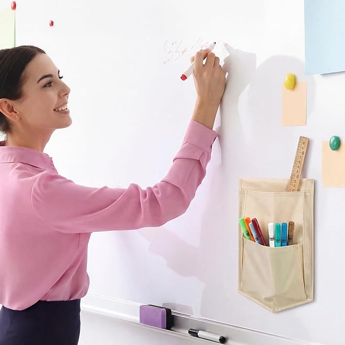 3 Pcs Boho Color Magnetic Whiteboard Storage Pocket 8"L x 10.6" H Nylon Classroom Organizer with Magnetic Office Supplie Stationery Storage Organizer for Whiteboard Glassboard