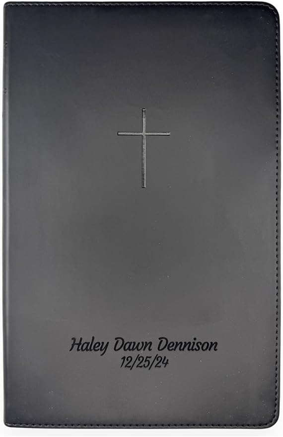 Personalized NLT Bible New Living Translation Faux Leather Holy Bible with Custom Name Up to 3 Rows of Text with Red-Highlighted Verses, Custom Gift for Religious Celebrations | Black