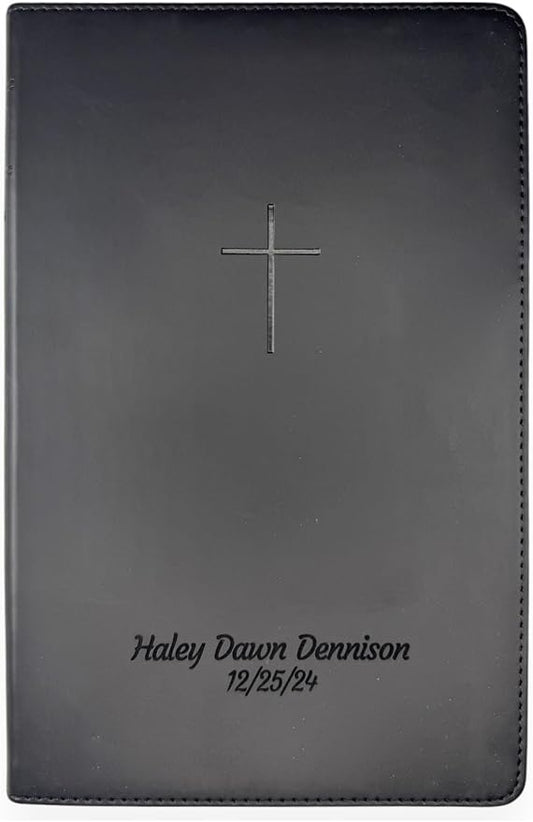 Personalized NLT Bible New Living Translation Faux Leather Holy Bible with Custom Name Up to 3 Rows of Text with Red-Highlighted Verses, Custom Gift for Religious Celebrations | Black