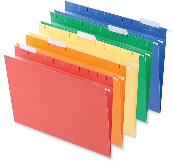 Universal 14121 Hanging File Folders, 1/5 Tab, 11 Point, Letter, Assorted Colors, 25/Box