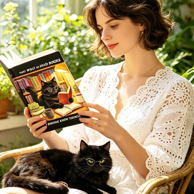 Learning Cat Patern Stretchable Book Cover 15.7"x9.8", Elastic Washable Book Protector for Hardcover Textbooks Paperbacks, Reusable Polyester Book Sleeve for Women