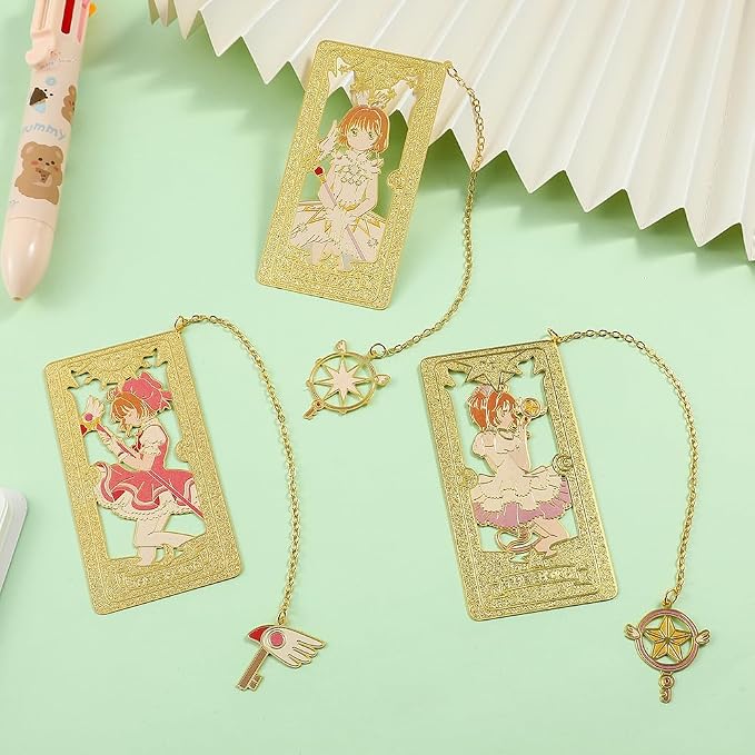 Card Captor Anime Metal Book Mark- Pink Sakura Hollow Out Metal Bookmarks Gift for Girl Book Lovers Anime Fans Collection Christmas Valentine Ideal Marker for Reading Stationery (3 Style)