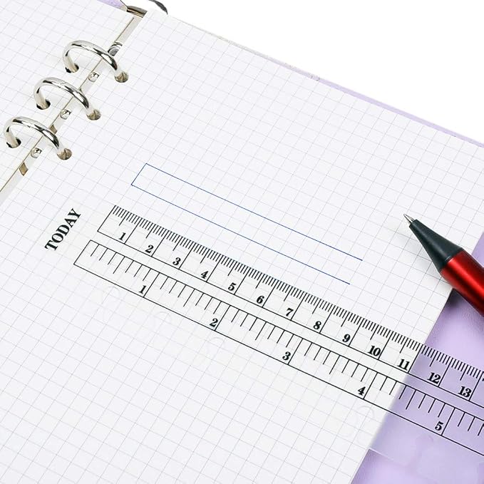 JKJF 4 Pcs Plastic Page Marker Snap-in Bookmark Ruler Binder Ruler for A5 A6 Size 6-Hole Notebook Filler - Clear and Black