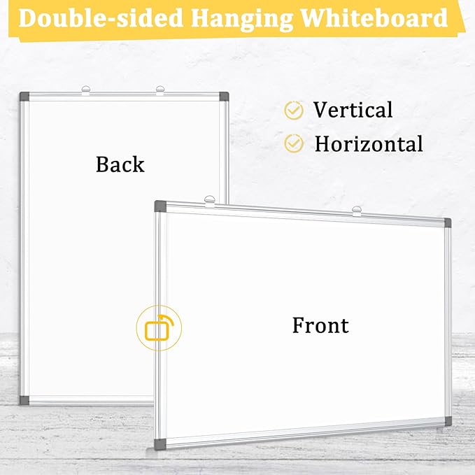 Double-Sided Magnetic Whiteboard, 48" x 36" Large Dry Erase Board Aluminum Frame for Wall, Large White Board Marker Board for Kitchen, Memo, School, Home, Office
