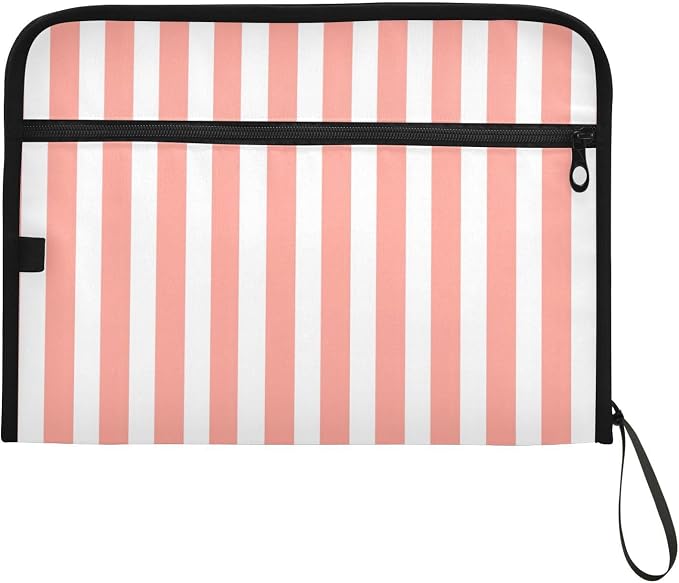 ALAZA White Striped 13 Pocket Expanding File Folder with Labels, Accordion File Folder File Organizer Letter A4 Paper for Office School Student