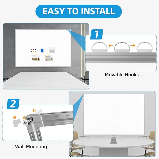 VOWNER 72"x48" Magnetic Dry Erase Board for Wall,Hanging Mounted Whiteboard with Silver Aluminum Frame, Includes Eraser, Tray and Magnets,Large Foldable Portable Whiteboard for Home, Office, School