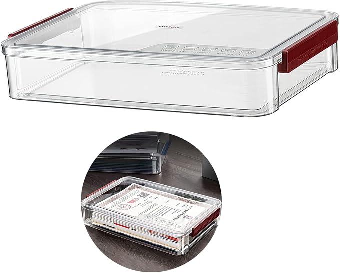 Clear File Storage Box with Lids, A4 Storage Box for 8"x11" Paper, Plastic A4 Container, Stackable Magazine File A4 Paper Project Case Bins, Desk Organizer Office Invoice Document