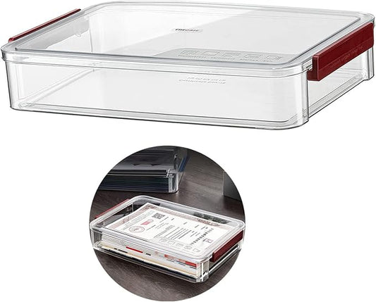 Clear File Storage Box with Lids, A4 Storage Box for 8"x11" Paper, Plastic A4 Container, Stackable Magazine File A4 Paper Project Case Bins, Desk Organizer Office Invoice Document
