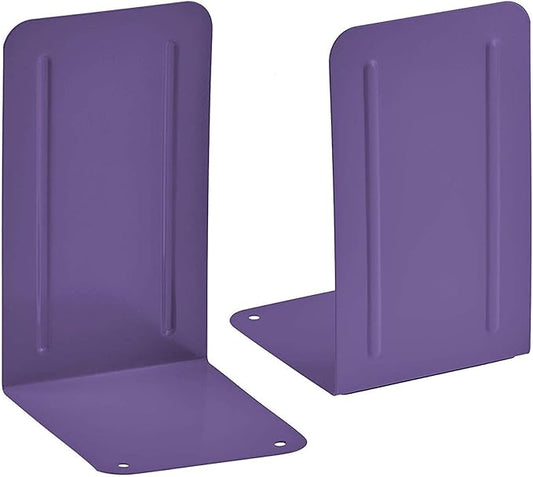 Acrimet Bookends for Shelves, Non-Skid Book Holder, Heavy Duty Book Stopper, Steel Metal Book Ends Storage for Home, Library, 6 7/8" H x 4" W x 4 1/2" D (Purple) (1 Pair / 2 Pieces)