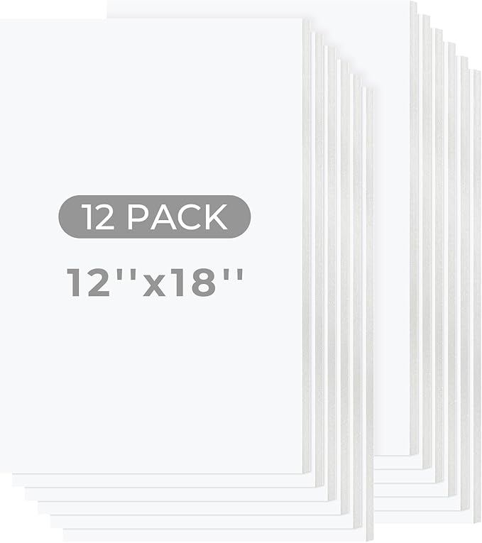 Mat Board Center, 12 Pack 12x18 White Foam Boards, Acid Free Foam Core Board, 1/8 inch Thick