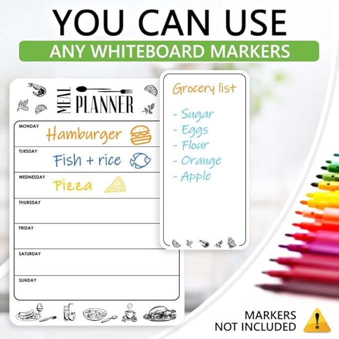 Dry Erase Magnetic Meal Planner for Refrigerator A4 (8.5x12 inch) - Magnet Weekly Menu Board for Fridge - Magnetic Menu White Board - Fridge Meal Planner Magnet - Dinner Meal Planner Dry Erase Board