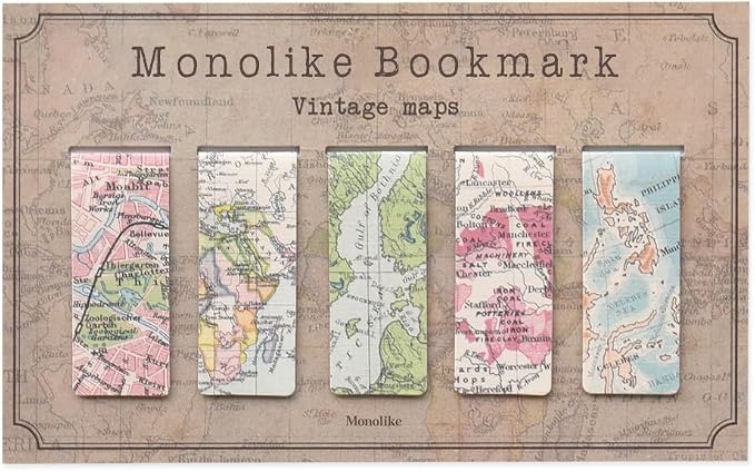 Monolike Magnetic Bookmarks Vintage Maps, Set of 5