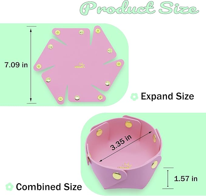 URSUN 3 Pack Cute PU Leather Paper Clip Holder for Desk, Aesthetic Valet Tray for Binder Clips, Hair Accessories, Decorative Small Desk Organizer for Home Office School (White, Purple, Pink)