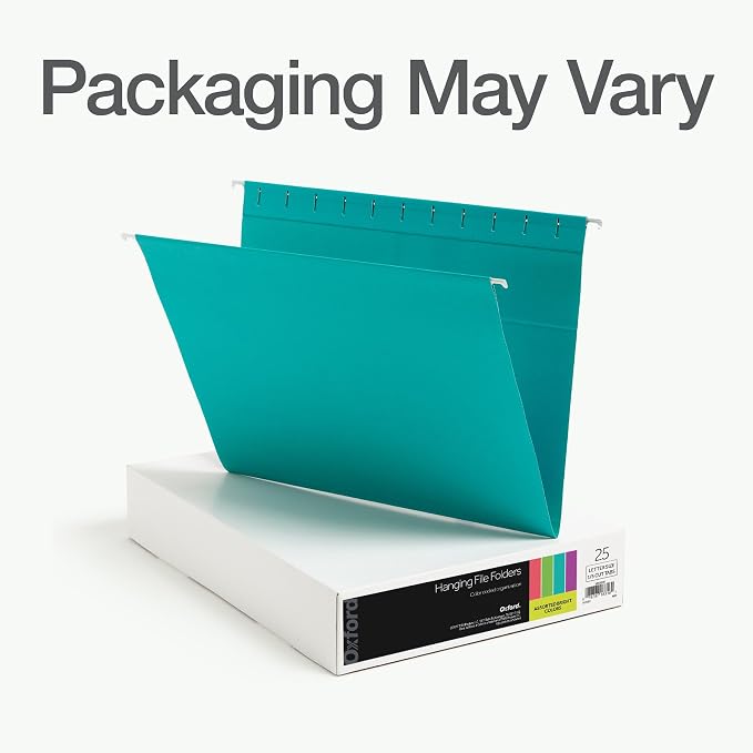Oxford Hanging File Folders, 25 Pack, Letter Size (8.5" x 11"), 4 Tropical Colors, 5 Tab Positions, Includes Tabs and Inserts, Hanging Files for Office and Document Organization
