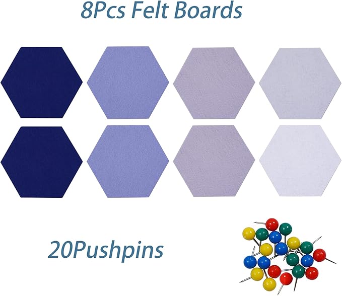 8Pcs Hexagon Felt Cork Board Tiles Self Adhesive Bulletin Board, Pin Board for Wall Decor Memos Photos Display (Set B)