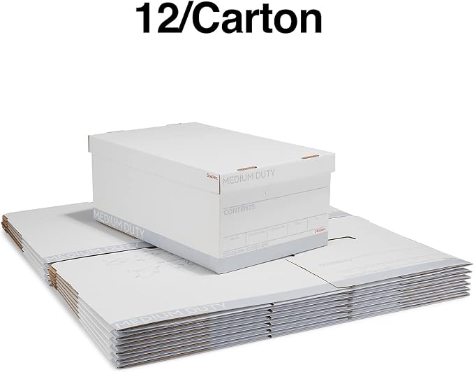 STAPLES Medium Duty File Box, Lift Off Lid, Legal, White/Gray, 12/Carton