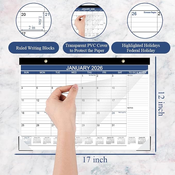 Desk Calendar 2026-2027, Runs Apr 2026 to Jun 2027, Desk-Calendar with to-do List, 140gsm Paper, 15 Monthly, 17" x 12" Calendar 2026-2027, Desk Calendars for School, Home or Office