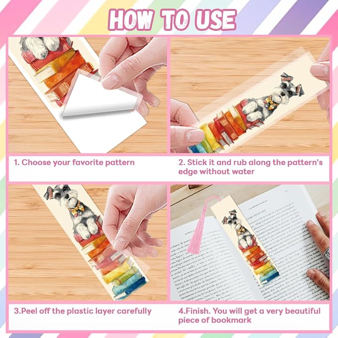 Peacoblue 30pcs UV DTF Bookmarks Transfer Stickers Wraps Dog and Stack of Books for Women Men Reading, Waterproof Bookmarkers Decal(No Blank Bookmarks) for Acrylic Plastic Metal Blank Bookmark