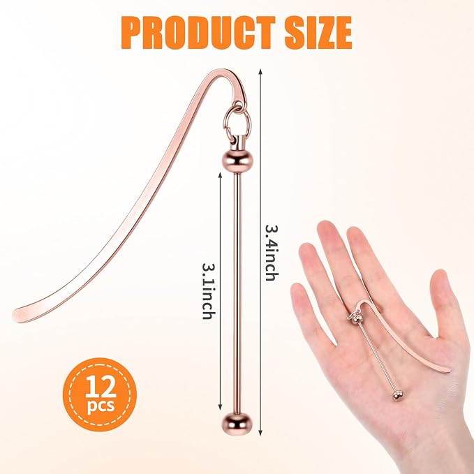 12 Pcs Beadable Bookmarks DIY Metal Bookmark Bar, Metal Beadable Blank Bar Beaded Bookmark Craft Jewelry Pendant DIY Modern, Charm Gifts for Book Lovers, Students, Teachers Office Supplies(Golden)