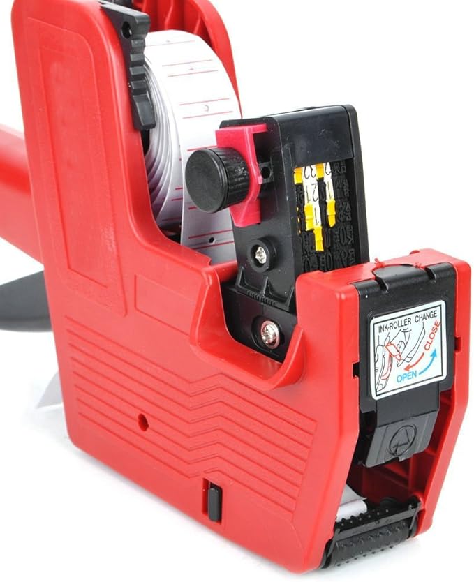 Kubert® Mx-5500 Single Row Labeler Price Tag Label Gun + Ink Roller + Single Row Label Paper Price Sticker Roll for Offices & Markets Model: Office Supply Store (red)