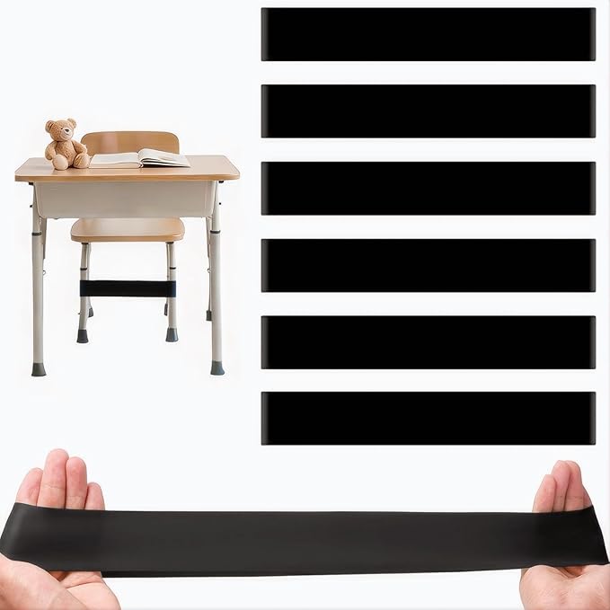 6 PCS Chair Bands With Fidgety Feet Colorful Chair Fidget Bands Desks Stretch Foot Band for ADHD Sensory Flexible Band Classroom Home Chair Fidget Tools Black