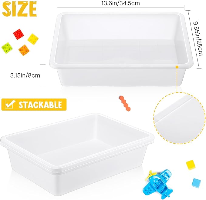 Hoteam 10 Pcs Flat Storage Organizer Tray Bin Paper Tray for Classroom Plastic Stackable File Organizer for School Office Teacher Book Organization(White,13.78 x 9.84 x 3.15 Inch)