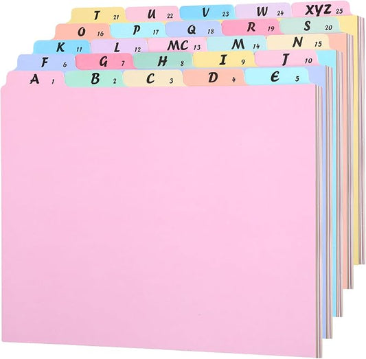 1 Set 25 Alphabet File Dividers A-Z Top Tab File Guides Letter Size 1/5 Cut Tab Alphabetic and Number Files Organizer Filing Cabinet Dividers for Work Office Home School Desk Organizer (Pastel)