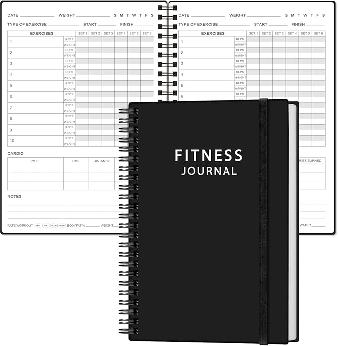 Fitness Journal for Women & Men - A5 Workout Journal/Planner Daily Exercise Log Book to Weight Loss, Gym, Muscle Gain, Bodybuilding Progress - Daily Personal Health & Wellness Tracker, Spiral-Bound, 5.8" x 8.3", Deep Black