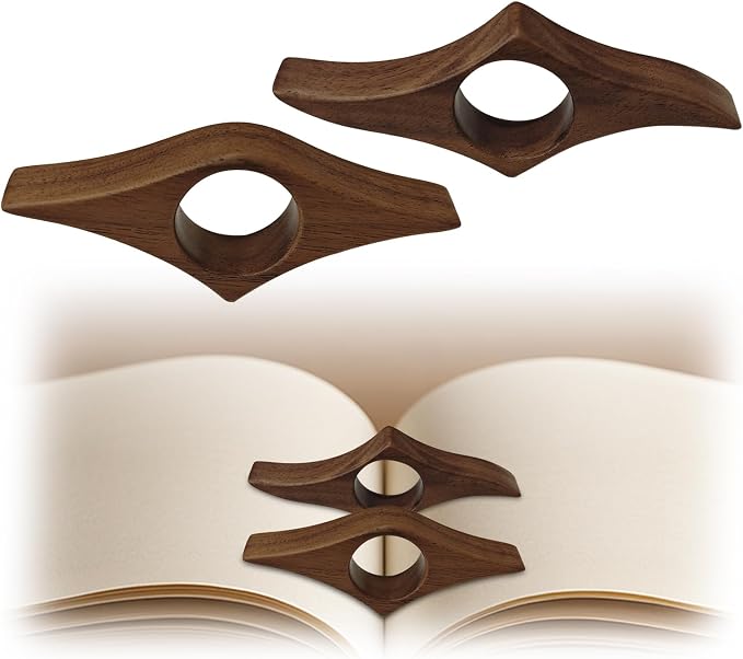 Thumb Book Page Holder, 2pcs Handmade Natural Walnut Thumb Bookmark, Book Opener Holder, Wood Page Clips, Smooth Finish Wood Reading Accessory, Perfect for Readers, Book Lovers, Bookworm (Walnut wood)