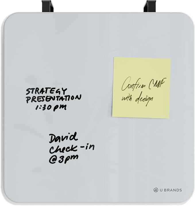 U Brands Square Magnetic Glass Dry Erase Board, Only for use with HIGH Energy Magnets, 12" x 12" Inches, Frameless, Marker Included (2343U00-01), White