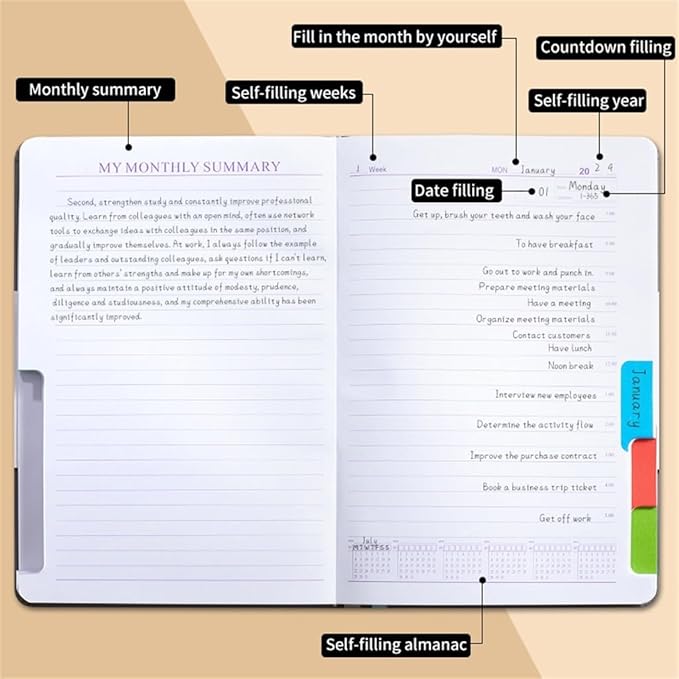 Daily Notebook, Self-filling Calendar Schedule Book Weekly Diary Timeline Thicken Note Book Perfect For Planning And Organizing At Home, School, Office (Size : Pink)