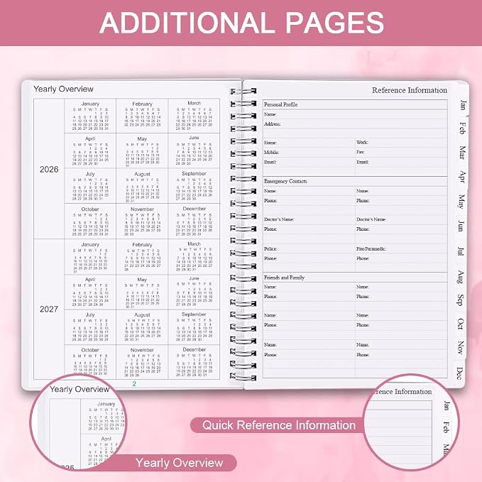 Cheericome Planner 2026-2027, Monthly Weekly Planner Runs January 2026 to June 2027, 26-27 Planners with PP Cover and Elastic Bond, 18 Month, Rose Monthly Planner Calendar