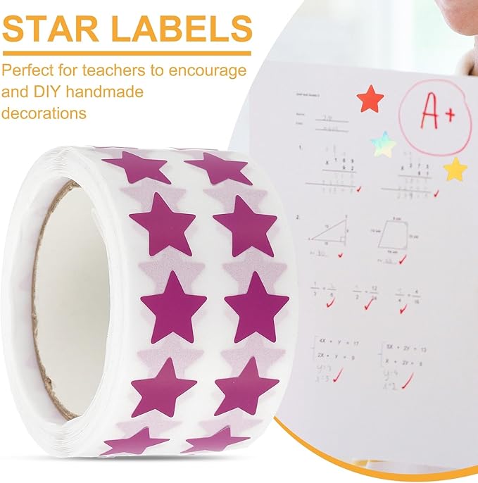 PATIKIL Star Stickers Roll 1/2", 1000 Pcs Self-Adhesive Reward Stickers Star Labels for Behavior Chart Classroom Teacher Supplies and DIY Craft, Purple