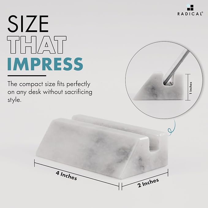 Radicaln Marble Business Card Holder White 4" Handmade Card Holder Stand For Office Desk - Office Décor With Business Card Organizer, Business Card Holder & Credit Card Holder