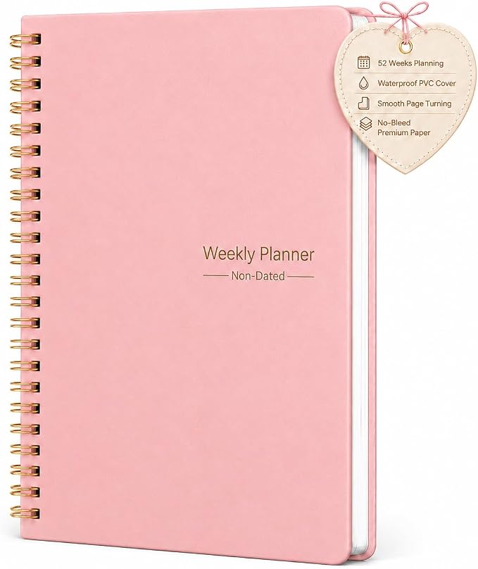 Undated Weekly Planner - Weekly Goals Notebook with To Do List, Habit Tracker, Daily Schedule Journal with Spiral Binding, 5.7 x 8.0 inches,Productivity Organizer Notebook for Work, School, Home, Pink