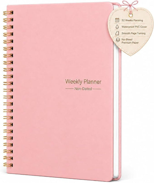 Undated Weekly Planner - Weekly Goals Notebook with To Do List, Habit Tracker, Daily Schedule Journal with Spiral Binding, 5.7 x 8.0 inches,Productivity Organizer Notebook for Work, School, Home, Pink