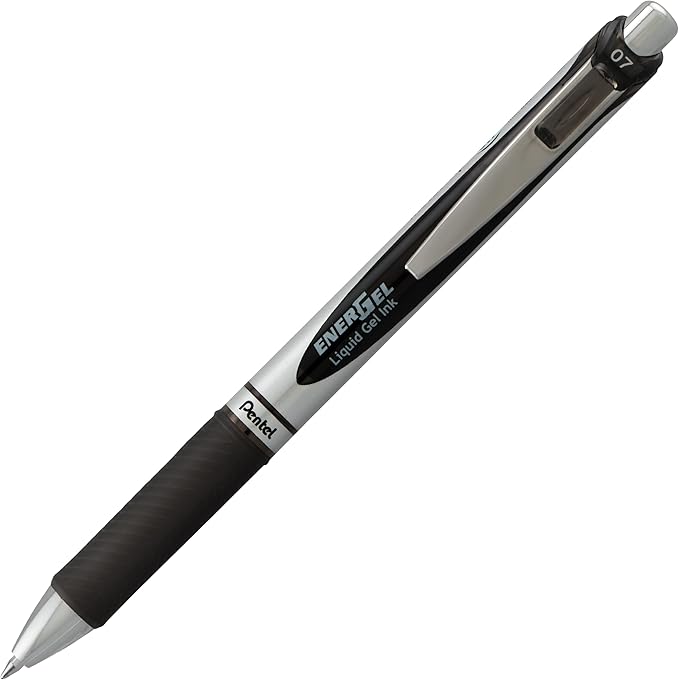 ENERGEL Pentel RTX Retractable Liquid Gel Pen, (0.7mm), Medium Line, Metal Tip, Black Ink, Window (BL77PC12A1) (Pack of 1, 12 Count Total)