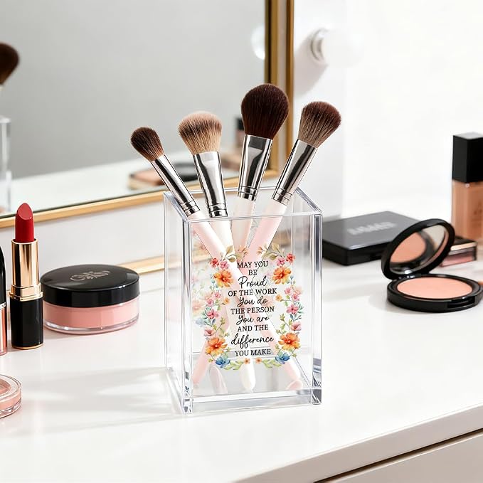 Be Proud Of The Work Acrylic Cosmetic Organizer Pen Holder, Funny Acrylic Desk Holder Cup for Pen Pencil, Inspirational Office Gifts for Coworker, Thank You Gifts for Women Leader boss Staff