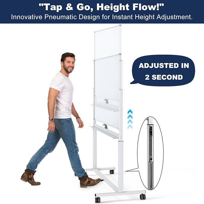 Large Dry-Erase Rolling Magnetic Whiteboard - TSJ OFFICE 48 x 32 Inches Dry Erase Board with Stand Height Adjust Double Sides Mobile White Board Easel on Wheels Office, Home & Classroom