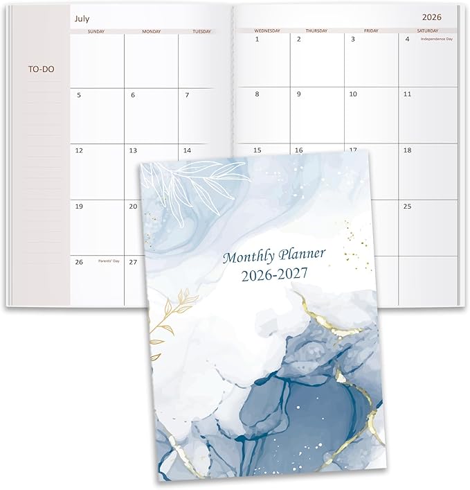 2026-2027 Monthly Planner - 18 Months Calendar from July 2026 - December 2027, Monthly Planner 2026-2027 Easy to Organize Your Daily Life, 5.8" x 8.3", Blue Watercolor