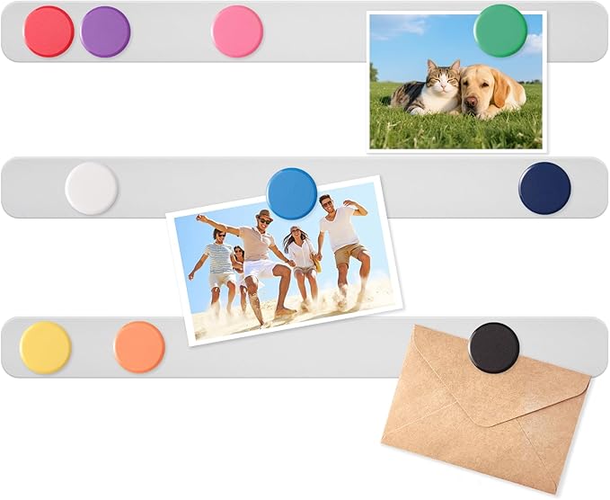 Magnetic Board - 3Pcs Frameless Stainless Steel Magnet Bulletin Board Strips with 10 Colorful Magnets, Magnetic Strips with Adhesive Backing Memo Board for Wall Office Kitchen Classroom Fridge